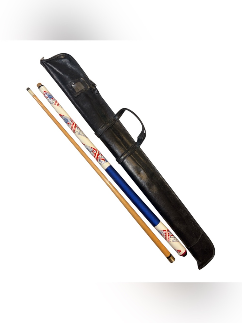 Vintage 57" Budweiser Beer Pool Cue 2-Piece Billiards Stick w Carry Case 1990's
